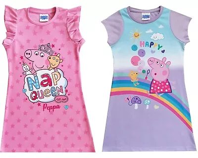 Girls Peppa Pig Rainbow Nap Queen Nightdress Night Shirt Nightie 12 Months-4 Yrs • £7.99