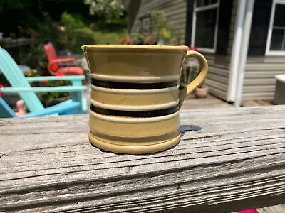 ANTIQUE 1800s AMERICAN BROWN WHITE  MOCHAWARE  BAND MUG YELLOW WARE • $39