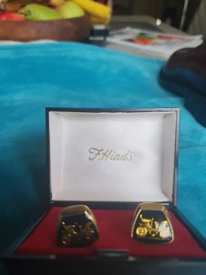 £6 • Buy Cufflinks Gold & Black With Motor Bike Picture