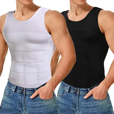 Mens Compression Shirts Slimming Body Shaper Vest Tight Tank Top Tummy Control • $16.79