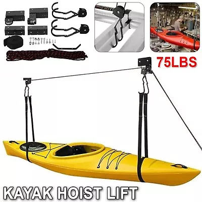 Kayak Hoist Bike Ladder Lift Pulley System Garage Ceiling Storage Bicycle Rack • $56.99