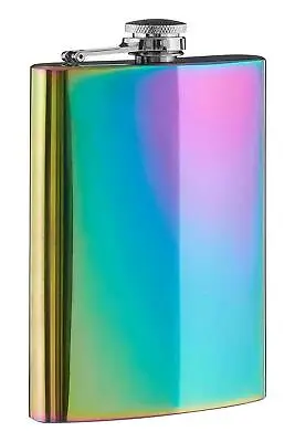 NEW 8oz RAINBOW HIP FLASK STAINLESS STEEL DRINKING SHOT WHISKEY OUTDOOR PARTY UK • £6.49