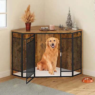 36 Inch Corner Dog Crate Furniture Wooden Dog Kennel W/ Metal Mesh And Table • $134.81