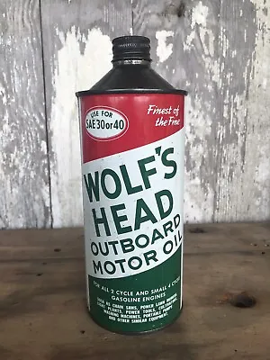 Vintage Wolf's Head Outboard Motor Oil One Quart Cone Top Can Advertisement • $100