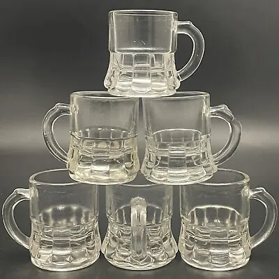 Federal Glass Mini Beer Mug Clear Shot Glasses 6pc Set Made In USA 1.75 Tall 1oz • $18