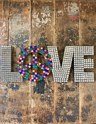 Love And Peace Mosaic Mirror Wall Art Decor Handmade In Bali • $75