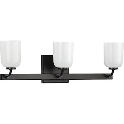 Moore Collection 3-Light White Opal Glass Luxe Bath Vanity Light Matte Black • $216.75