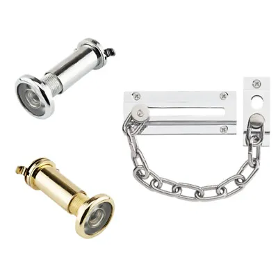 £4.76 • Buy Frisco Door Viewer Spy Peep Hole / Security Chain Lock - Polished Brass/Chrome