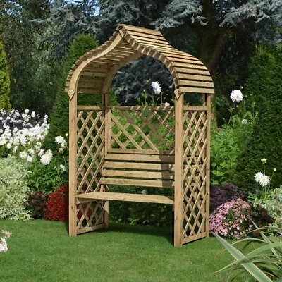 Rowlinson Kashmir Arbour Wooden Timber Garden Seat Bench Trellis Pressure Treat • £270.84