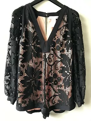 * ALICE MCCALL * Black/Nude Lace 'Never Let Me' Playsuit * Sz AU 6-8 * AS NEW • $79