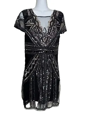 Miss Selfridge Womens Black Sequin Fitted Party Dress Size Small • $23.46