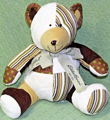 Eddie Bauer Patchwork TEDDY BEAR 10  Brown Stripes Yellow Green Stuffed Animal • $18