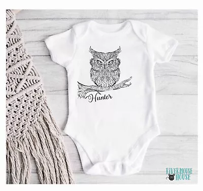 Owl Baby Bodysuit Personalised Wild Bird Art Romper Size Newborn To Toddler • $25