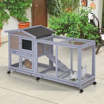 Rabbit Hutch Large Rabbit Cage Indoor & Outdoor Guinea Pig Cage W/ Wheels &Tray • $140.88