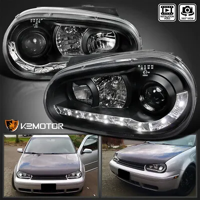 Black Fits 1999-2006 Volkswagen Golf MK4 LED Strip Projector Headlights Lamps • $173.38