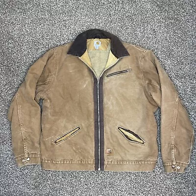 VTG Carhartt Sherpa Lined Jacket Zip Workwear Mens XL Brown 90s Rare! Distressed • $74.99