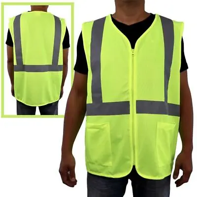 Hi Vis Reflective Safety Vest With Zipper & Pocket Day Night Workwear Yellow • $8.32