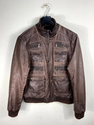$44 • Buy Guess Faux Leather Cargo Multi Pocket Men Motorcycle Biker Jacket Size L