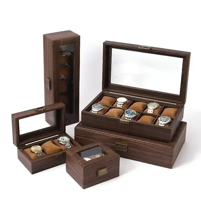 2/3/6/10/12Grid Watch Jewelry Bracelet Display Box Wooden Case Storage Organizer • $29.44