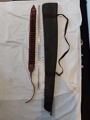 48  Leather & Canvas Gun Slip & Leather Cartridge Belt. • £13.50