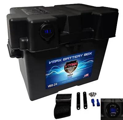 VMAX Group 24 Universal 12V Battery Box W/ Voltmeter 2USBC USB Heavy Duty Marine • $35.94