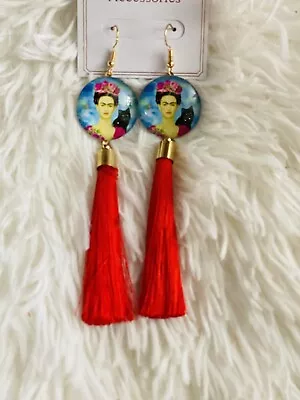 Frida Kahlo Pom Pom Earrings Red • $10