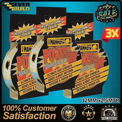 3x EVERBUILD MAMMOTH POWERFUL GRIP DOUBLE SIDED TAPE - 12MM X 2.5M • £12.07