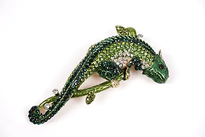 Green CHAMELEON BROOCH Pin Pendant Rhinestone Enamel Costume Jewelry 3.75  • $17.36