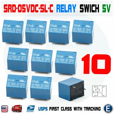 10pcs Relay Switch SRD-05VDC-SL-C 5 Pins 5 V DC PCB Mini Type SPDT • $8.36