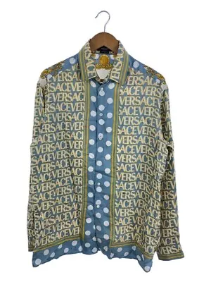 Authentic VERSACE Long Sleeve Shirt Silk Logo Print Multicolor Size 48 Men's • $390