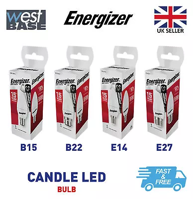 Energizer Candle LED Light Bulb 3.3W=25W 5.2W=40W 7.3W=60W B15 B22 E14 E27 BC ES • £6.09