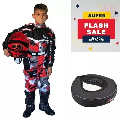 Xtrm Kids Mx Kart Suit Motorbike Motorcross Race Suit Overall Neck Roll Camo Red • £30.98