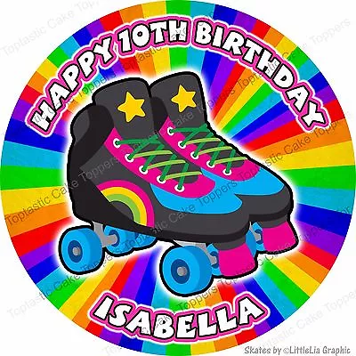 Personalised Roller Skates Boots Edible Icing 80s Disco Party Cake Topper • £4.65