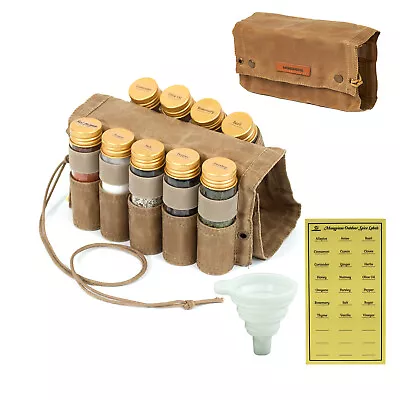 MONGPIENS Camping Spice Kit With 9 Spice Jar Seasoning Container Portable Bag • $24.35