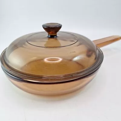 Corning Ware VISIONS Glass Cookware Amber Skillet Waffle Bottom 7  With Lid • $16.99