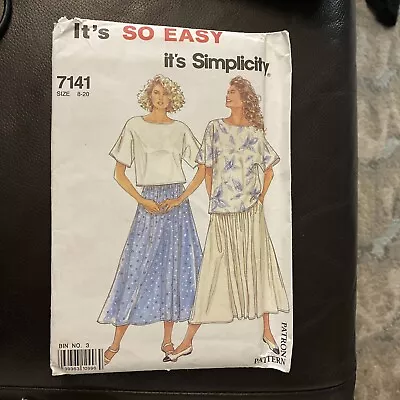 7141 Simplicity Sew Pattern 90s Gathered Maxi Skirt Short Sleeve Shirt Size 8-20 • $9.99