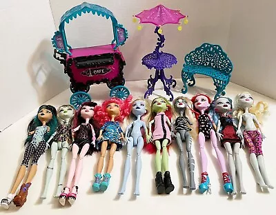 Lot Of Monster High - Cafe' Cart Pieces & 10 Various Dolls - Mixed Lot • $22.50