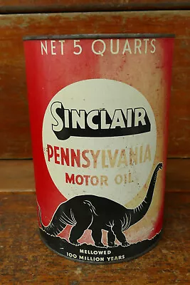 Vintage Sinclair Pennsylvania Motor Oil Advertising 5 Quart Can With Black Dino • $279.95