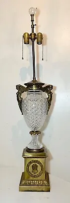LARGE Antique Ornate Empire Brass Cut Glass Crystal Figural Electric Table Lamp • $400.94