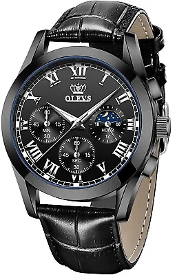$27.99 • Buy Mens Watch Leather Luminous Chronograph Business Quartz Watches Relojes Hombre