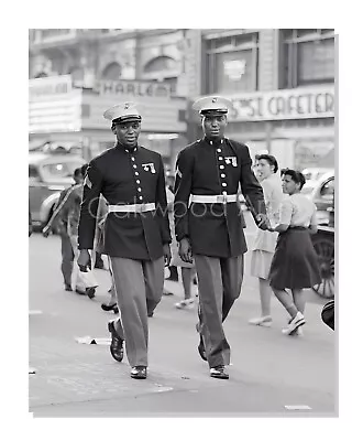 Black Marines In Dress Uniforms On Harlem Street C1940s - Vintage Photo Reprint • $8.95