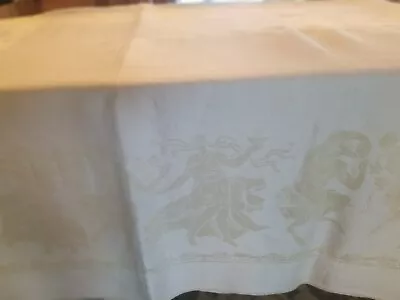 RARE Vintage Greek?Irish Linen Damask Tablecloth Bacchanalian Procession/8napkin • $189