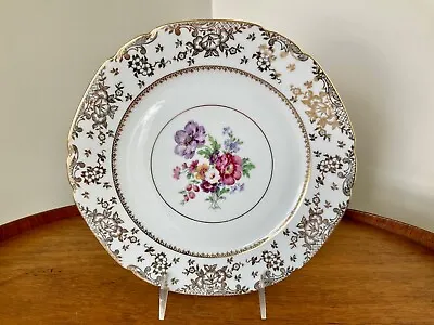 Czechoslovakia VICTORIA China Dinner Plate Gold & Multicolored Florals 10” • $18.50