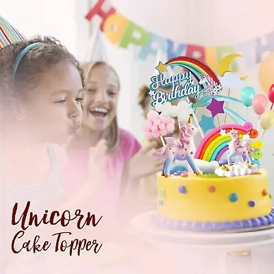 $17.99 • Buy Unicorn Cake Topper Birthday Cloud Rainbow Happy Birthday Banner Cake Decoration