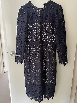 ZARA EMBROIDERED LACE NAVY DRESS Size M • $20