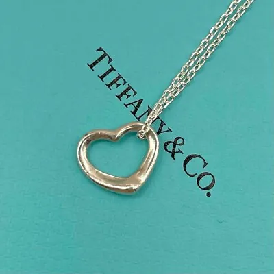 Tiffany & Co Sterling Silver Elsa Peretti Open Heart Necklace Very Good • $67.50
