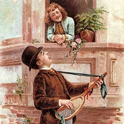 C.1890 Estey Organs Pianos Trade Card Tennis Racket Bohlman Music Pittsfield MA • $18.74