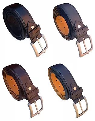 Men's Belt Trouser Belts For Men Leather Lined Black Brown Grey Or Navy  • £9.99