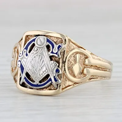 Vintage Masonic Insignia Ring 14k Gold Blue Lodge Square Compass Working Tools • $699.99