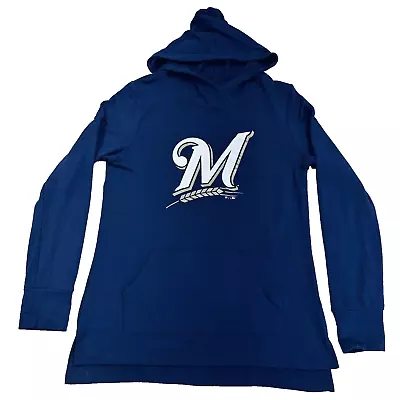 Fanatics Milwaukee Brewers Blue Hoodie Sweatshirt MLB Womens Medium Pocket • $17.59